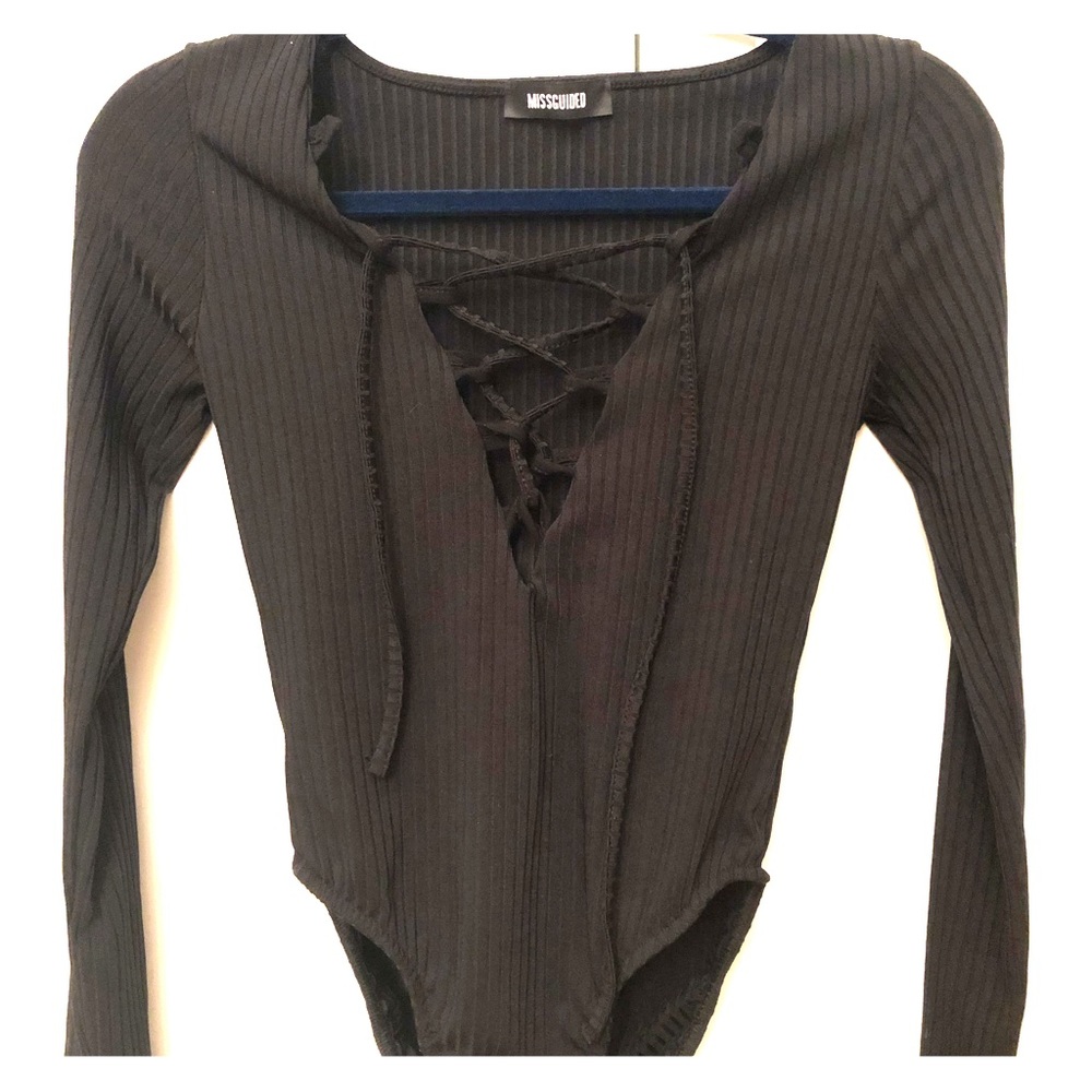 Black Criss Cross Bodysuit - Missguided